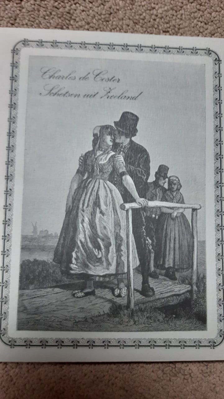 Zeeland houtgravure 1875 mannen in klederdracht