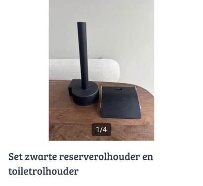 Set zwarte reserverolhouder en toiletrolhouder