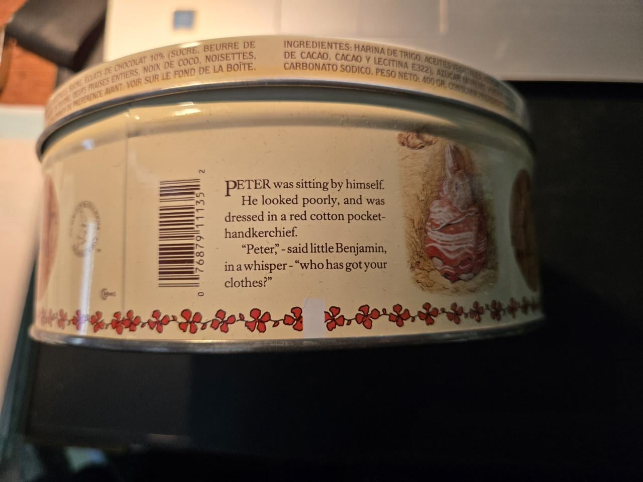 Vintage koektrommel uit "The World of Beatrix Potter"