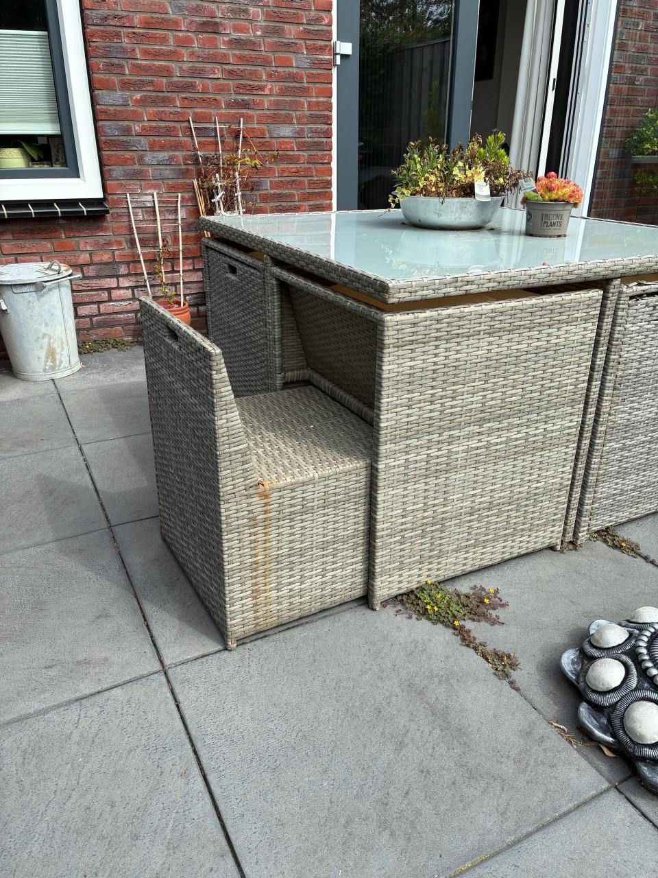 Tuinset metaal met wicker met 8 stoelen, beige