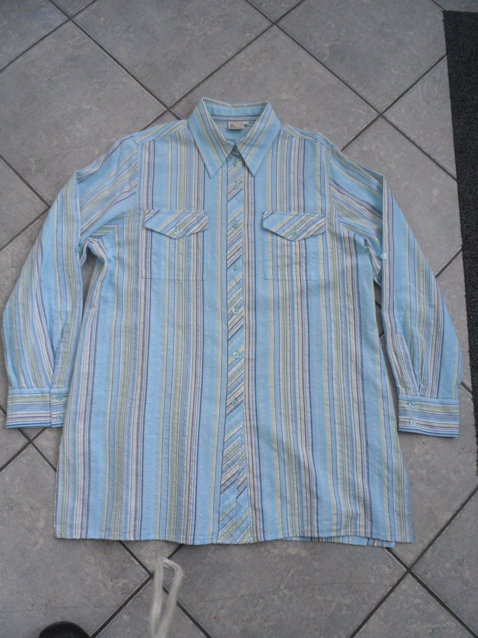 GEEL BLAUWE BLOUSE  MAAT 46