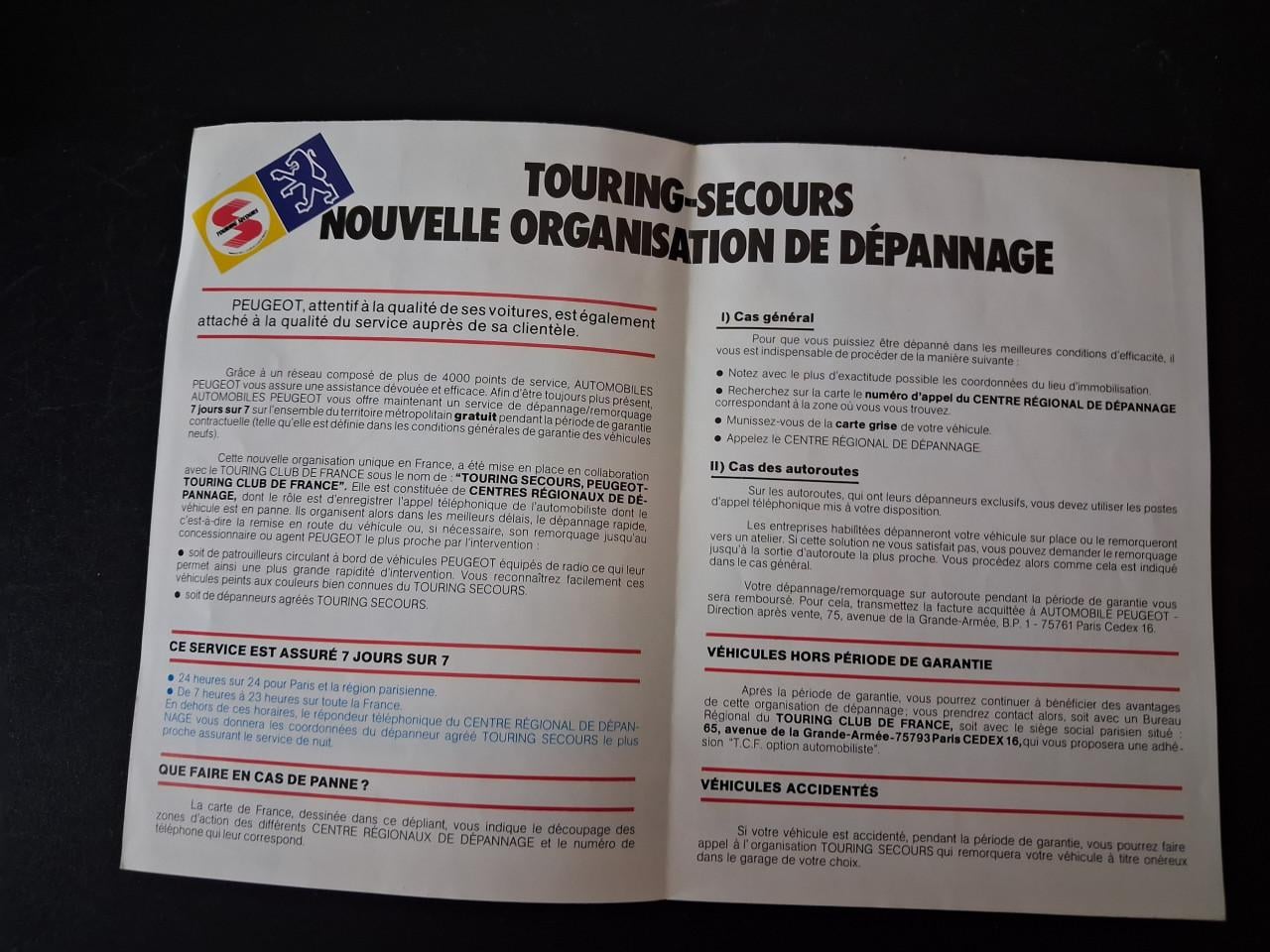 Folder van depannage adressen voor Peugeot in Frankrijk
