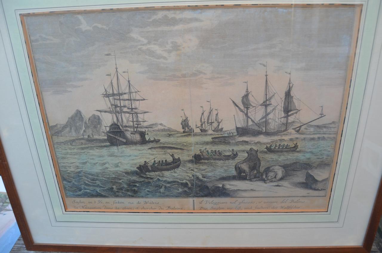 Nederlandse opticaprent 'Walvisvaart/vangst' ca. 1750