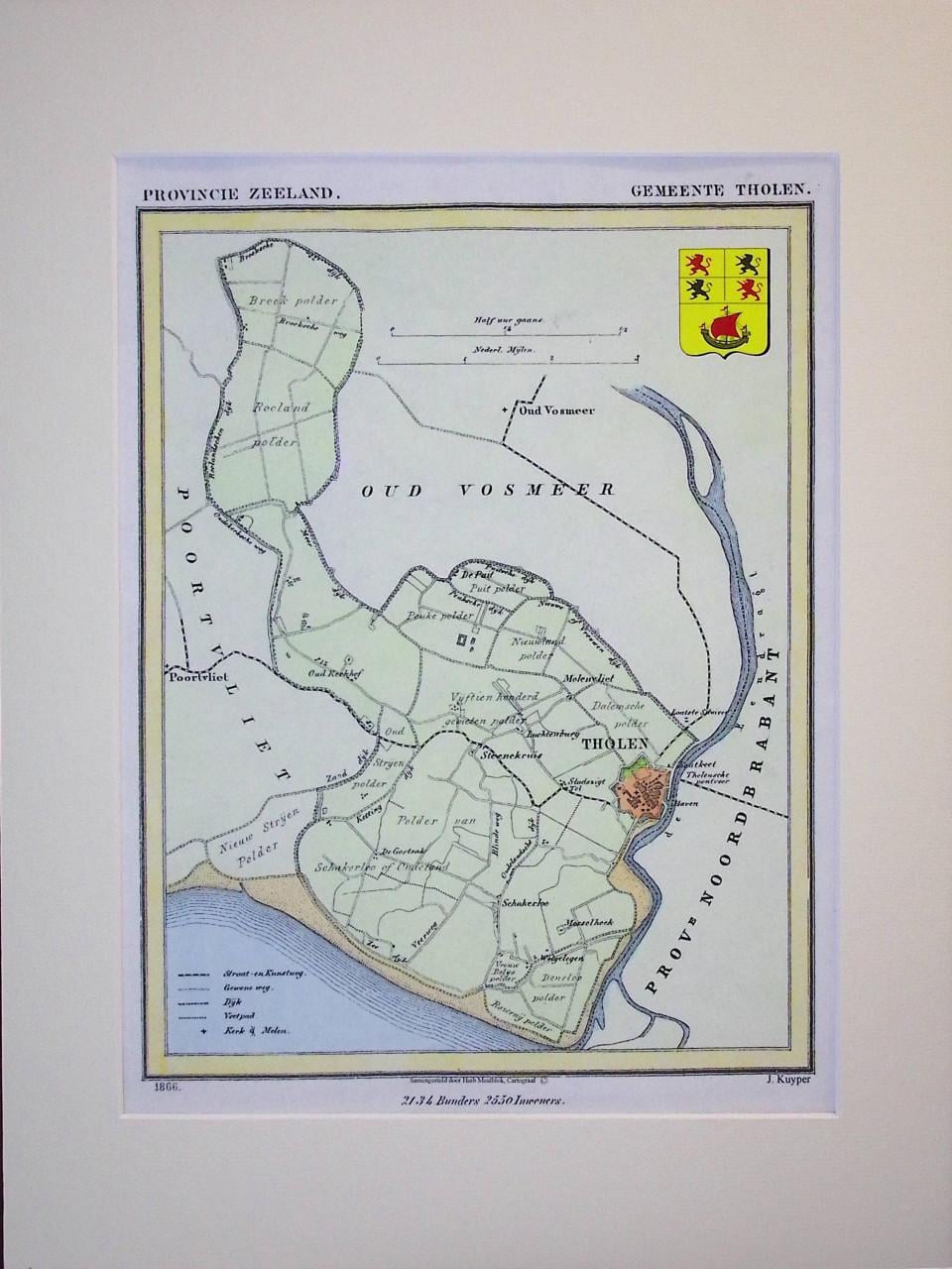 Hist. gem. kaarten gemaakt door J. Kuyper, nu in kleur Tholen en St. Phi.l