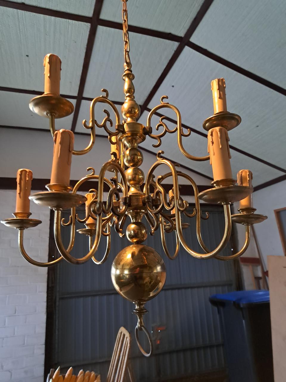 Koperen hanglamp (Dubbele kroonluchter messing)