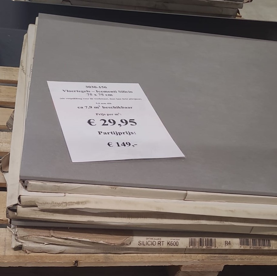 3030-156 ca 7,9 m² taupe betonlook tegels, 75x75 cm, 3030-156, prijs per m²