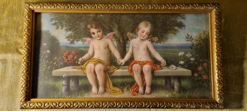 Oud lijstje met 2 engeltjes