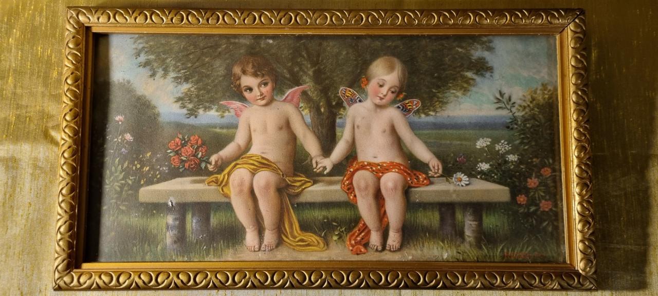 Oud lijstje met 2 engeltjes