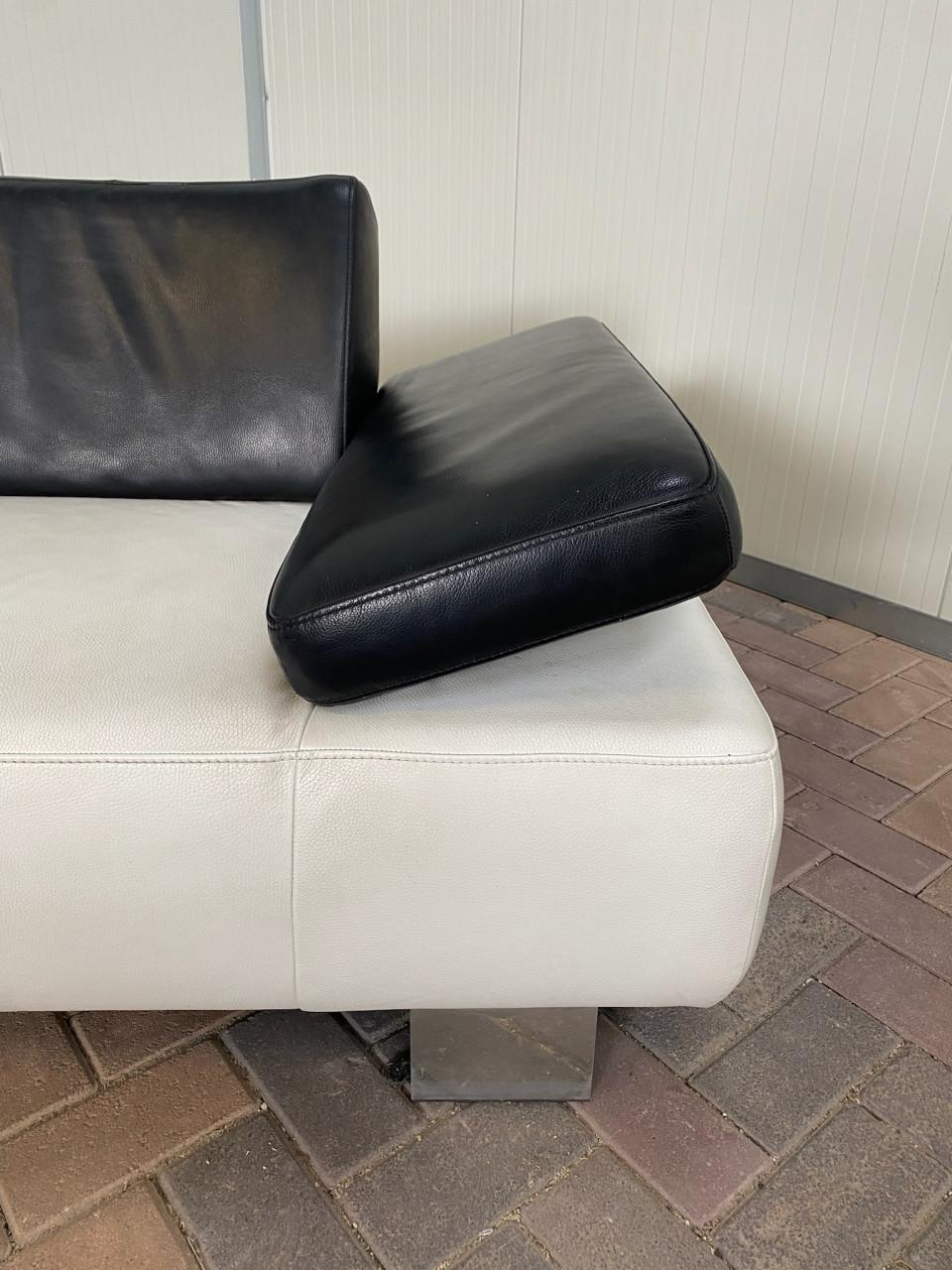 Montèl Witte Leren Hoekbank met Hocker–Luxe Echt Leer–Gratis Levering