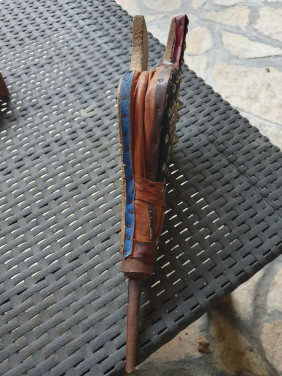 Mooie kleine koperen, lederen vintage blaasbalg in nette staat...