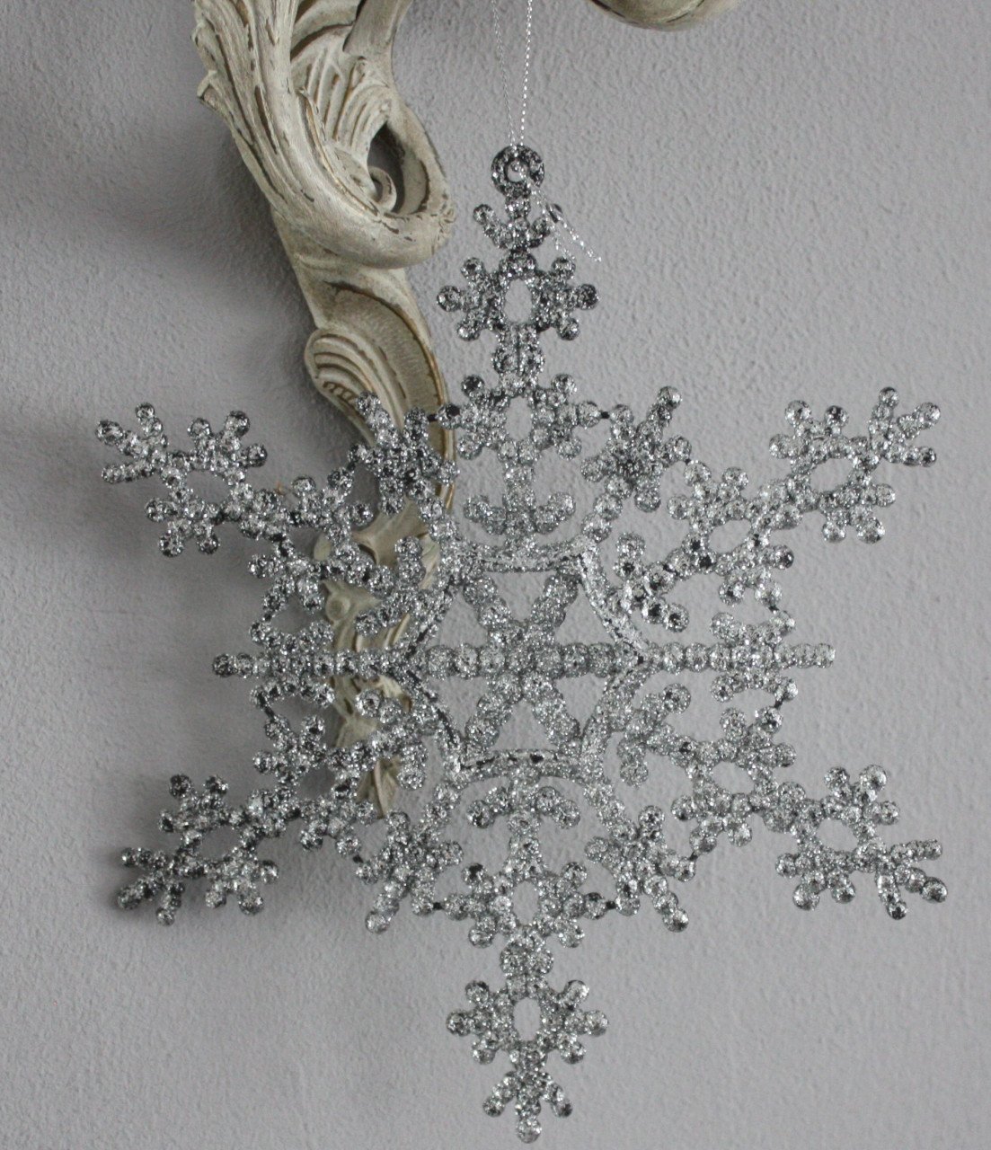 Set van 3 glittersneeuwvlokken zilverkleur