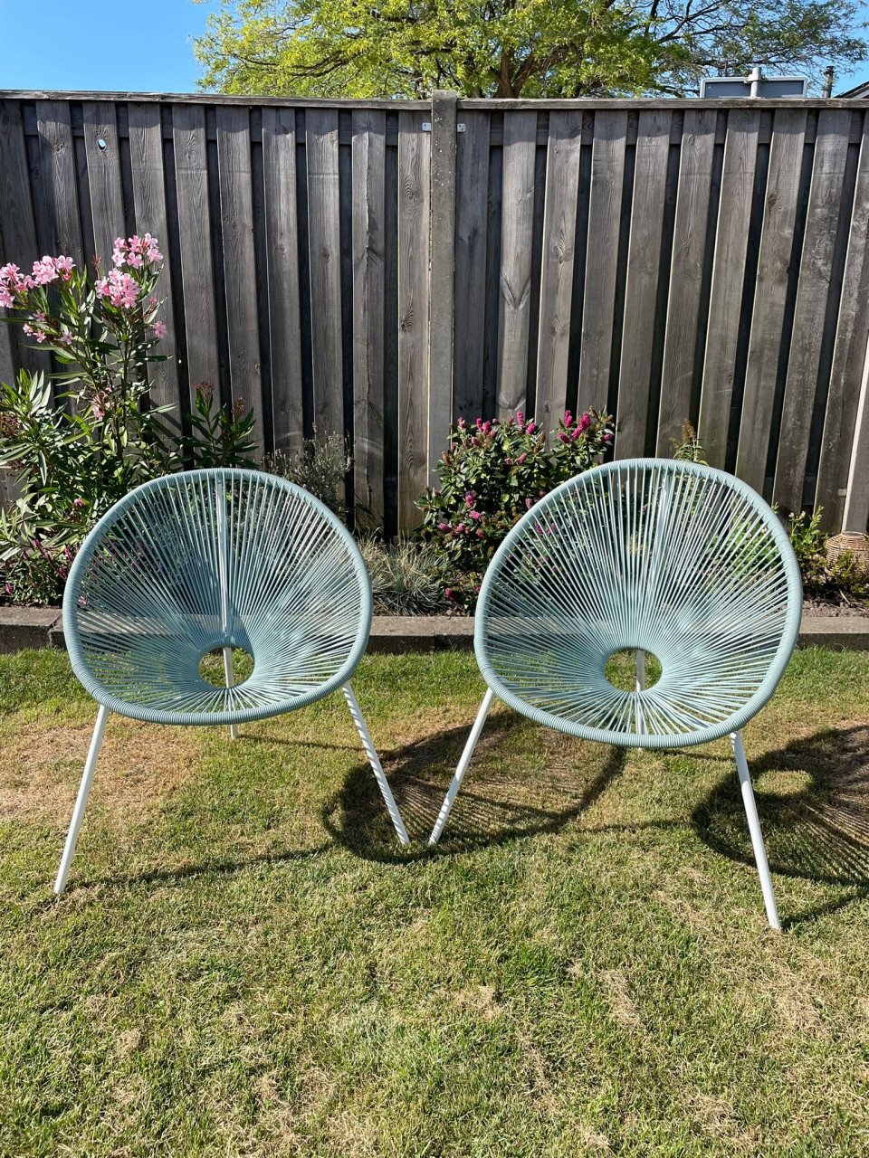 Draadstoel 2x, pastel/mint groen