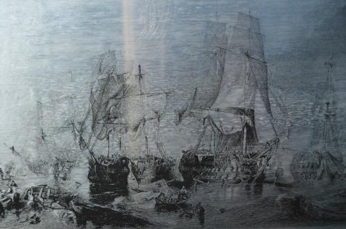 In staal geëtste afbeelding Battle of Trafalgar