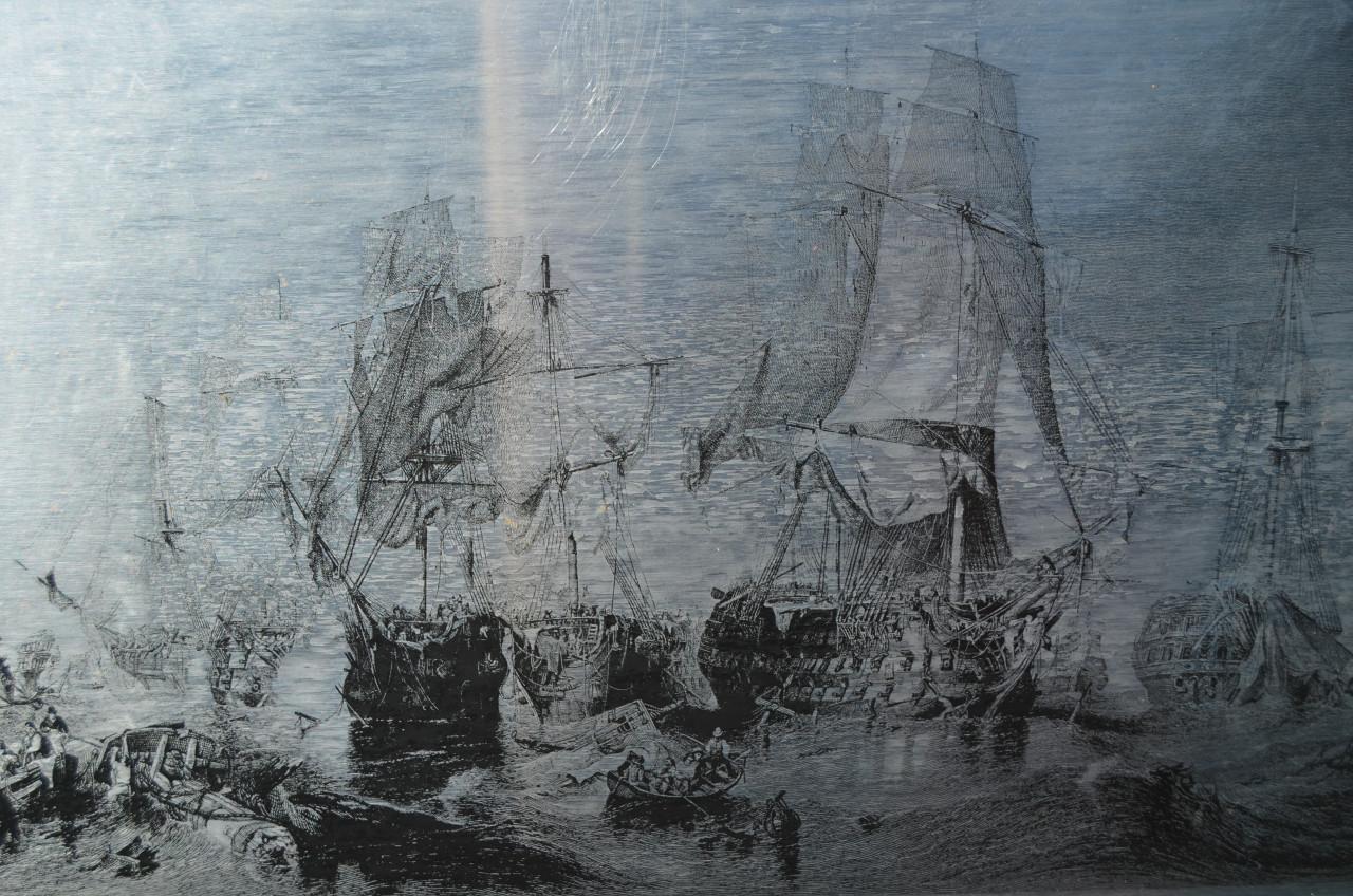 In staal geëtste afbeelding Battle of Trafalgar
