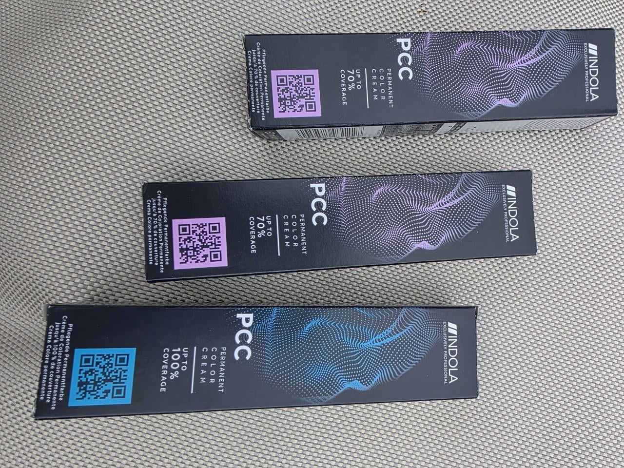 3 tubes haarverf Indola nieuw in de verpakking
