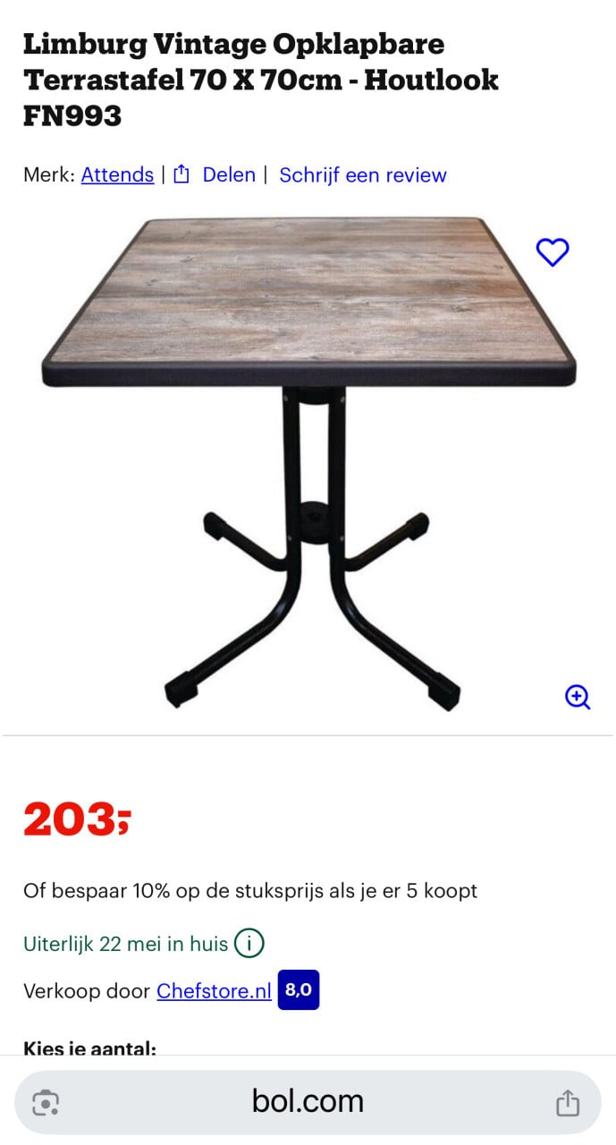 Limburg Vintage Terrastafel 70 X 70cm Houtlook nieuwprijs €205,-