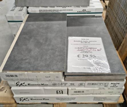 3030-316 7,5 m² betonlook tegels, antraciet, 30x60 cm, van € 49,95/m² voor