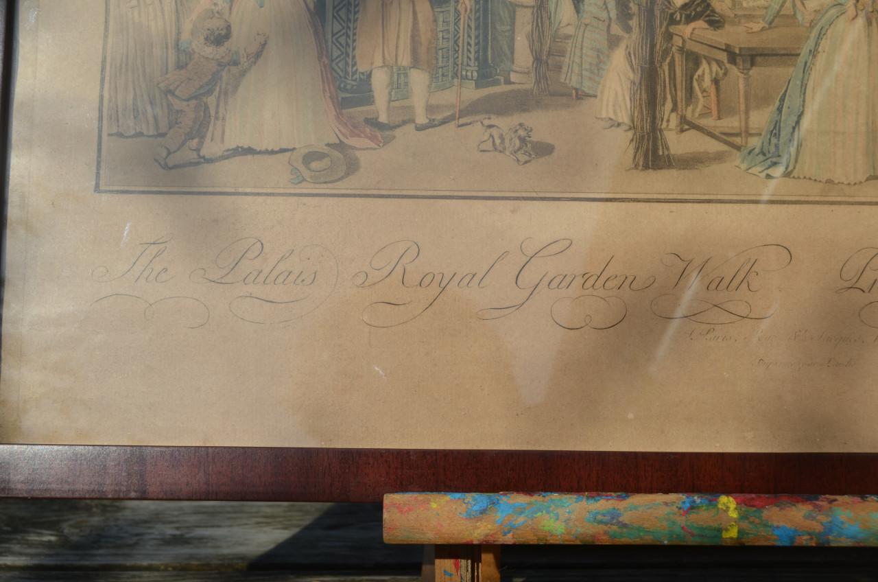 Franse gravure/ets ca 1787 'The Palais Royal Garden's Walk'