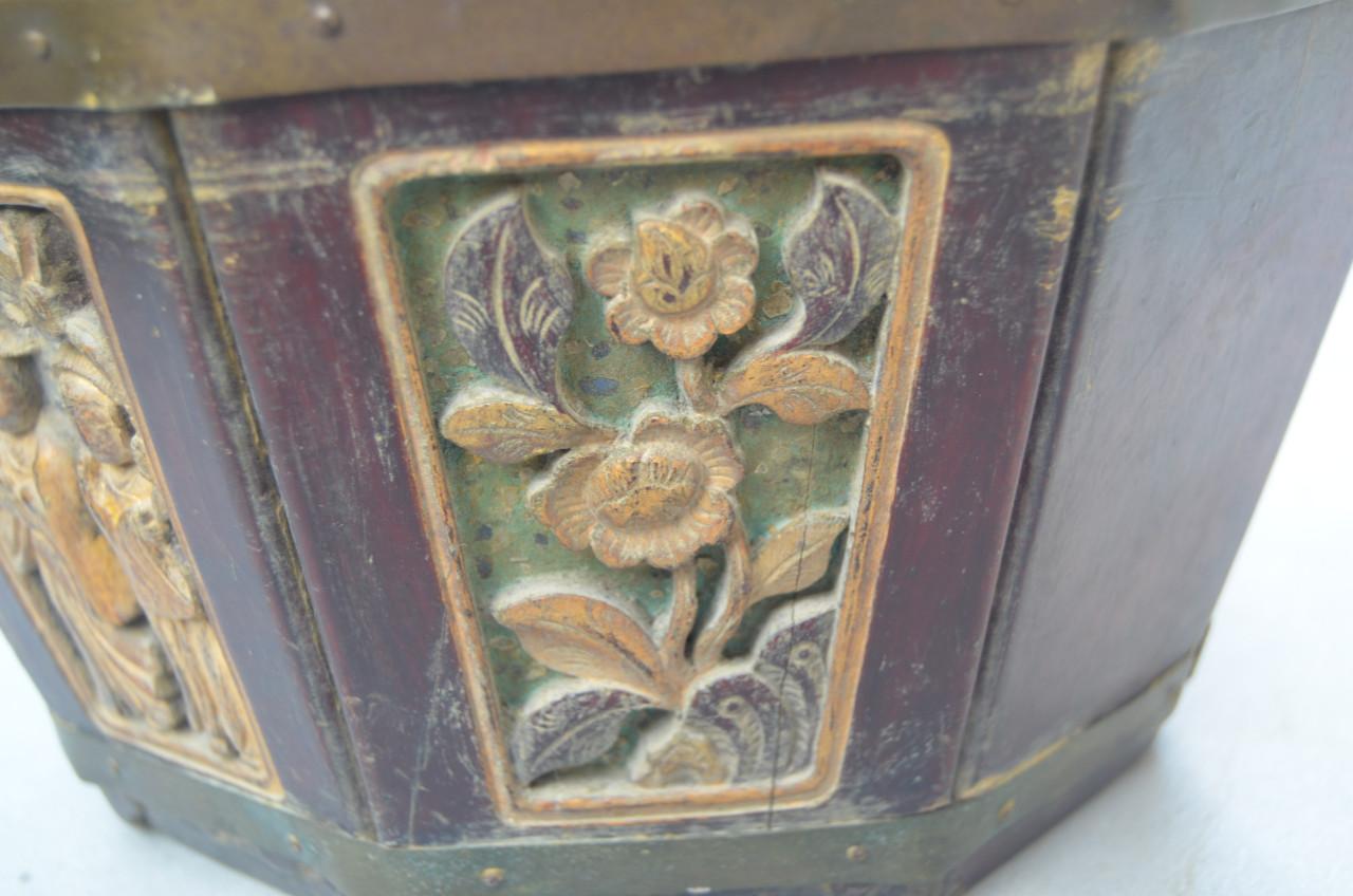 Chinese houten theepothouder octagonaal, gesneden, hout