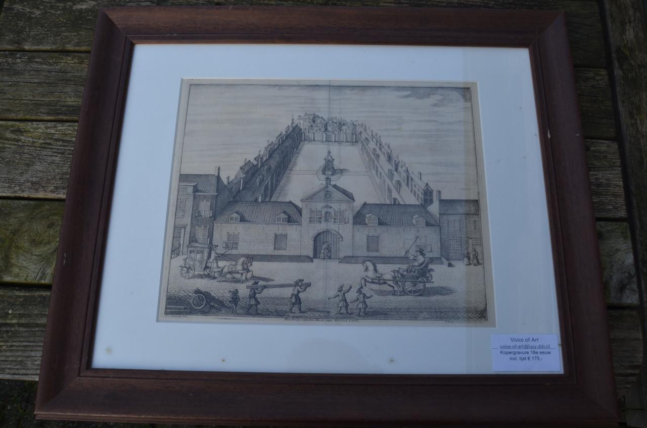 Ets/kopergravure Hofje van Hogelande Den Haag 18e eeuw