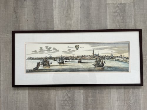Antieke prent van historisch Rotterdam ingelijst
