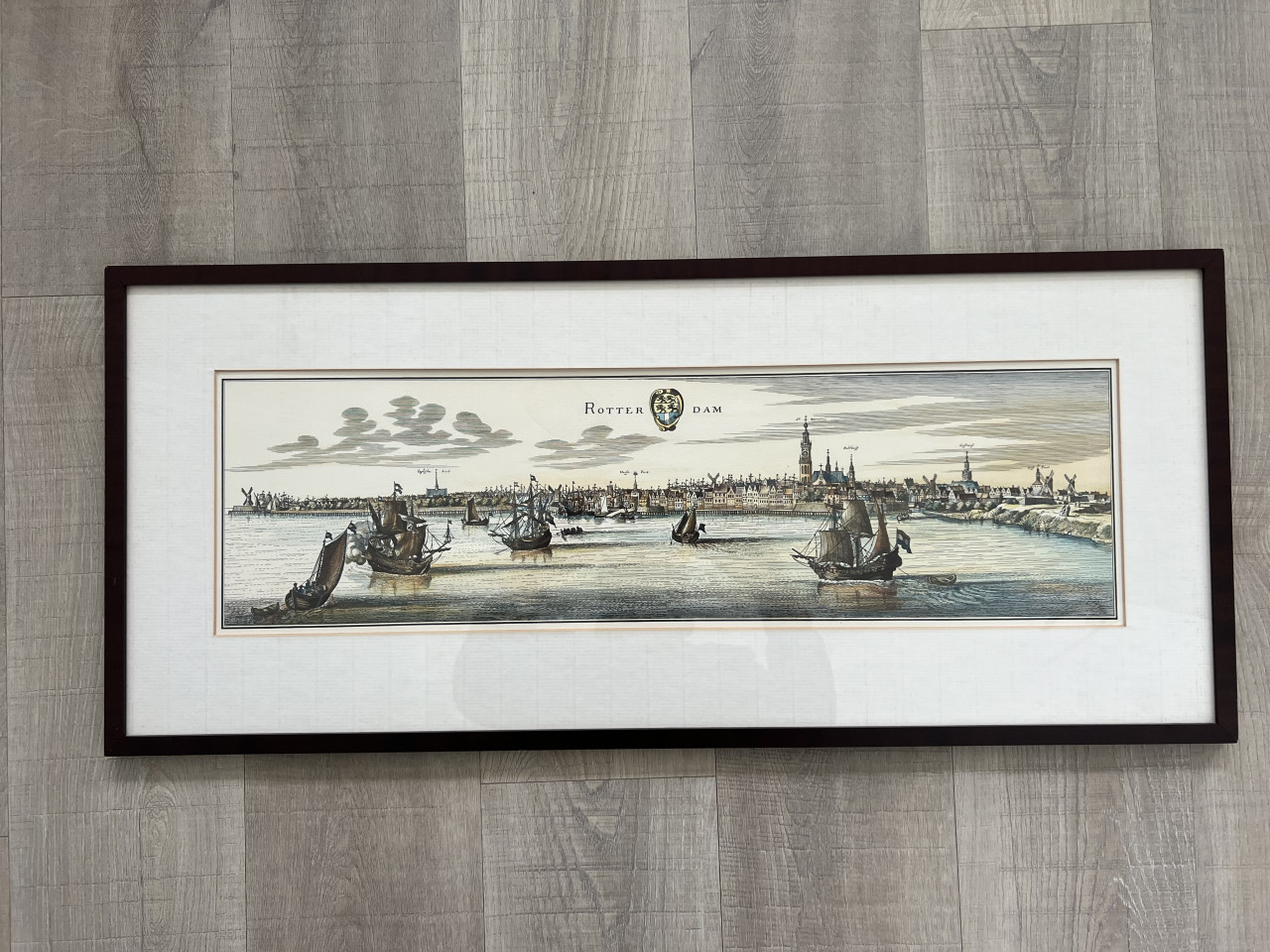 Antieke prent van historisch Rotterdam ingelijst