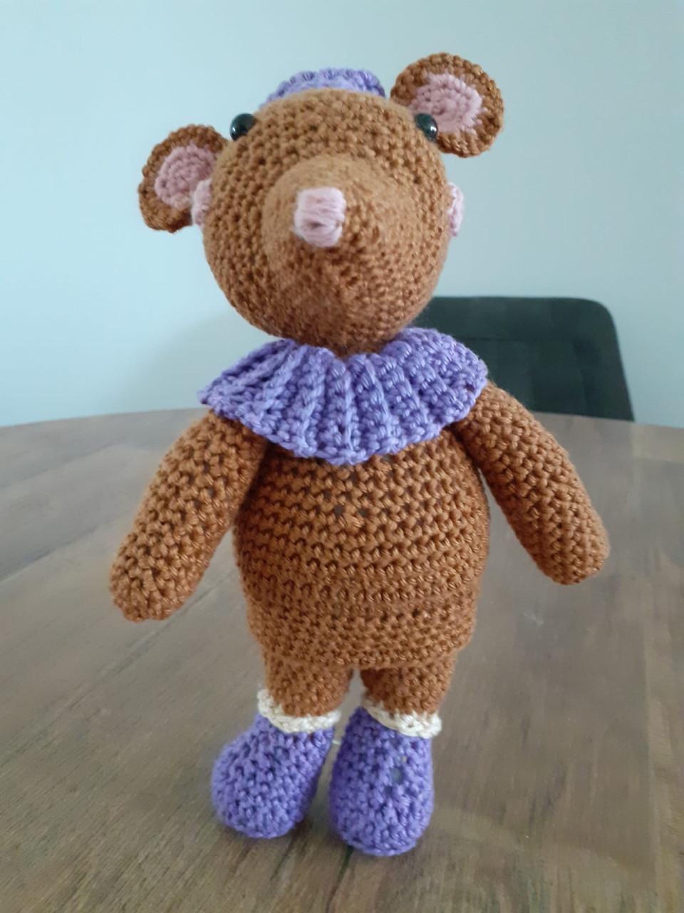 Gehaakte knuffels: beer en muis, hartstikke leuk - 7,50 per stuk