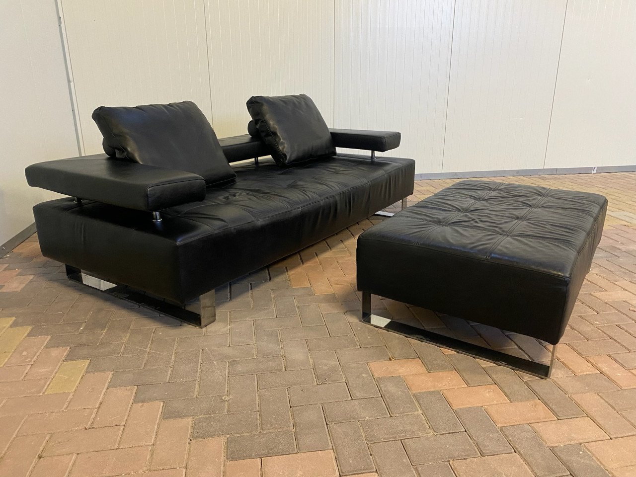 GRATIS LEVERING HEEL NL Montel 3-zits Echt Leren Bankstel met Hocker