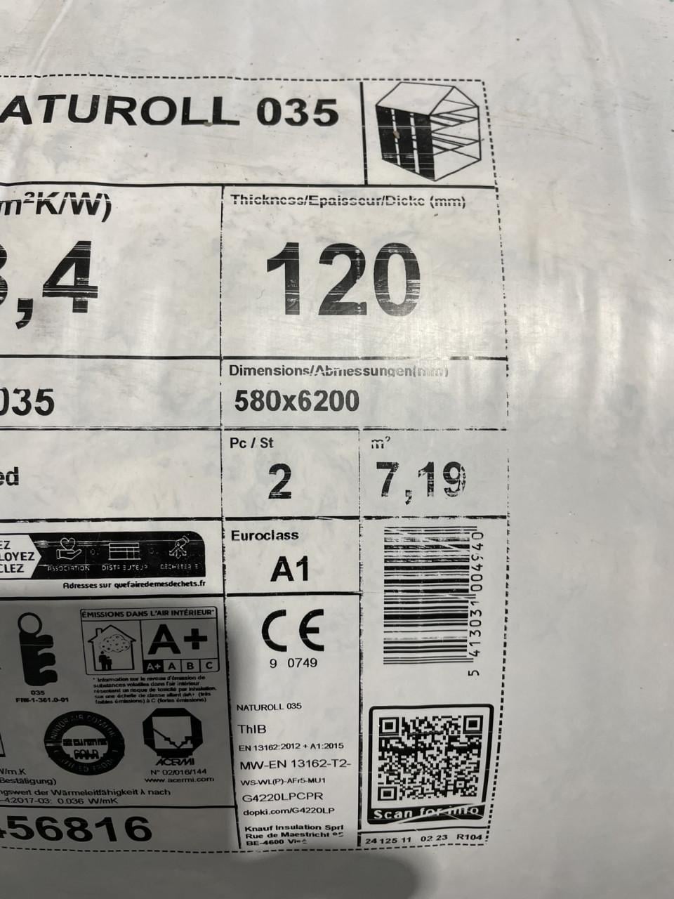 Isolatie glaswol Knauf Naturoll 035 120mm