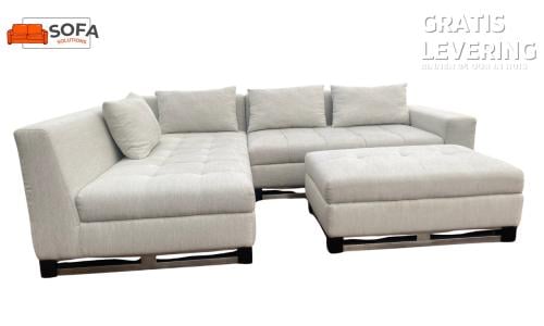 Grijze Stoffen Hoekbank met Hocker – Ruim Loungecomfort–Gratis Levering NL