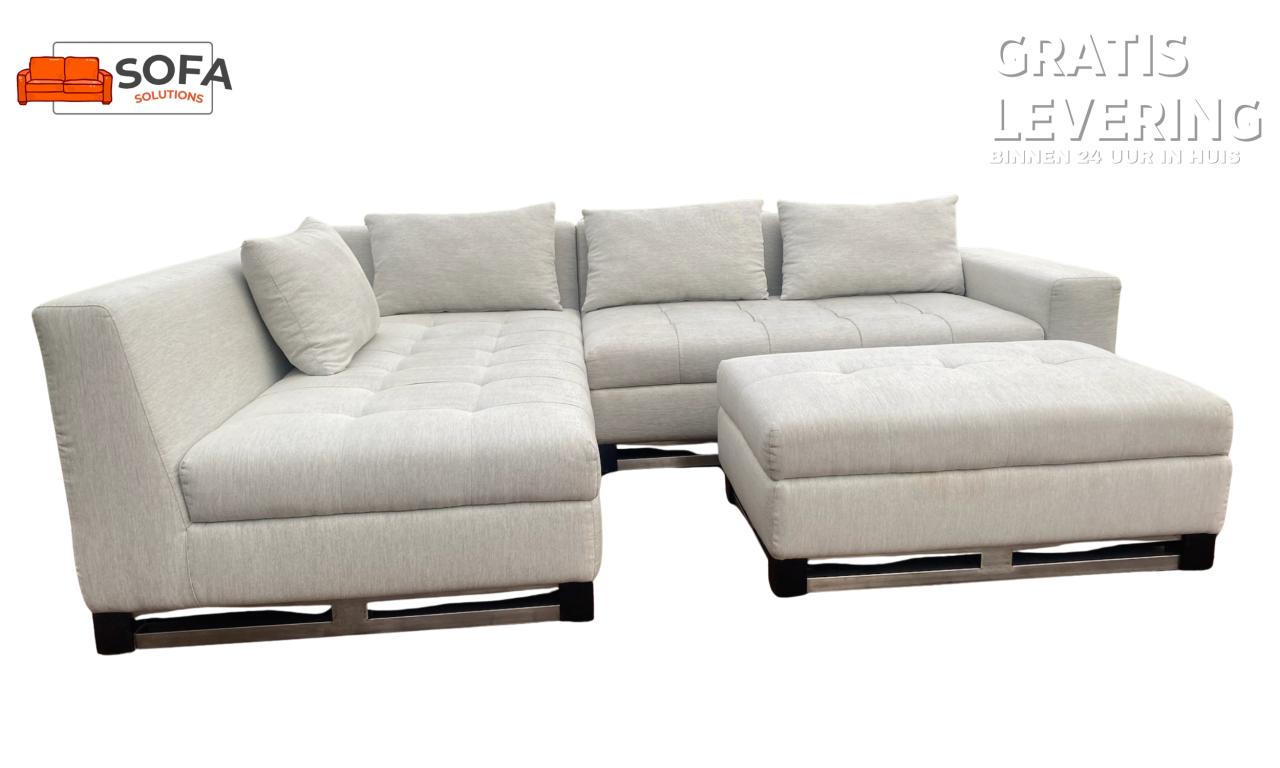 Grijze Stoffen Hoekbank met Hocker – Ruim Loungecomfort–Gratis Levering NL