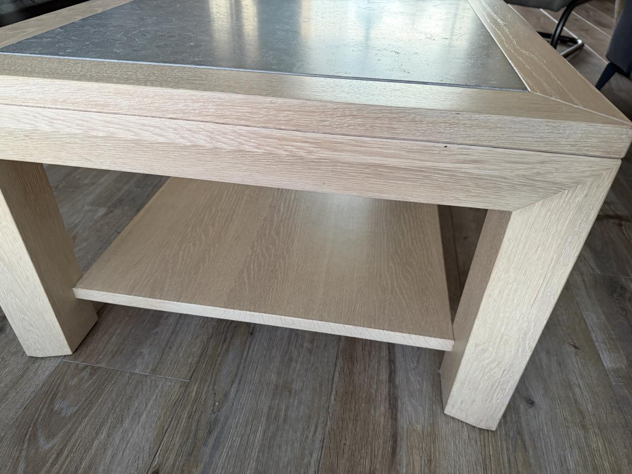 Massief blank/white eiken met grijze natuursteen meubelset