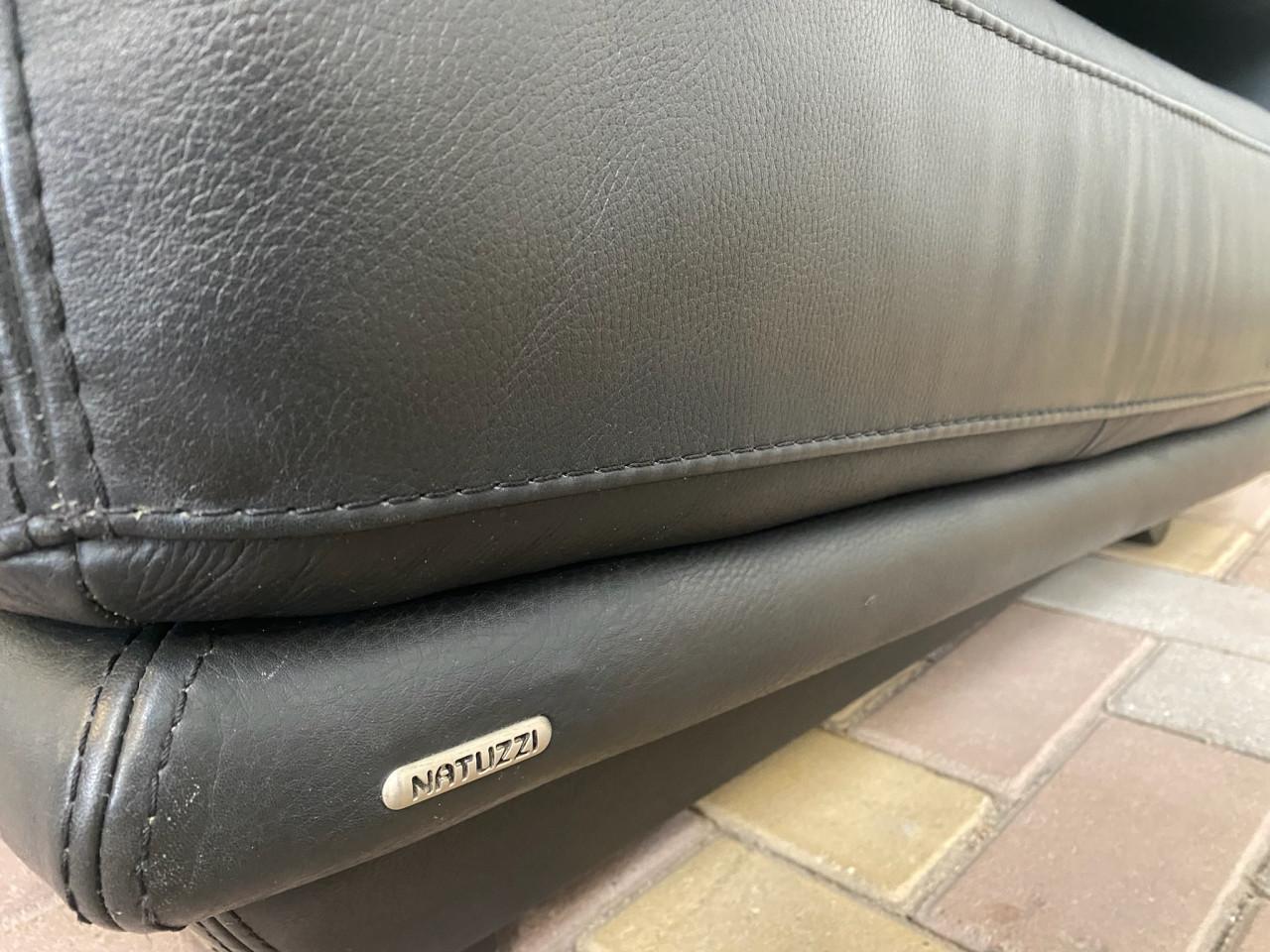 Natuzzi Plaza Hoekbank met Hocker–Echt Zwart Leer–Luxe Lounge Comfort