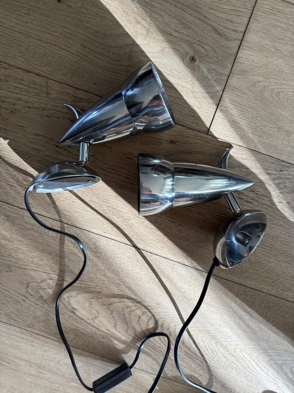 Vintage chromen spots Ettore Sottsass en Verner Panton