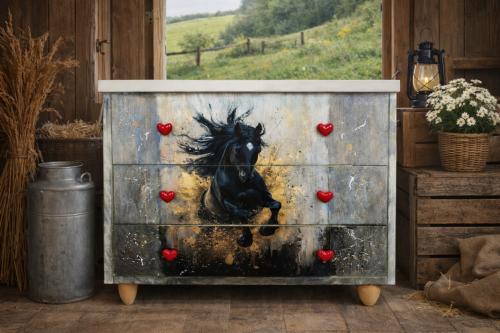 Unieke ladekast met paardenafbeelding