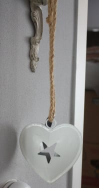 Witte grote hart hanger met metalen hart