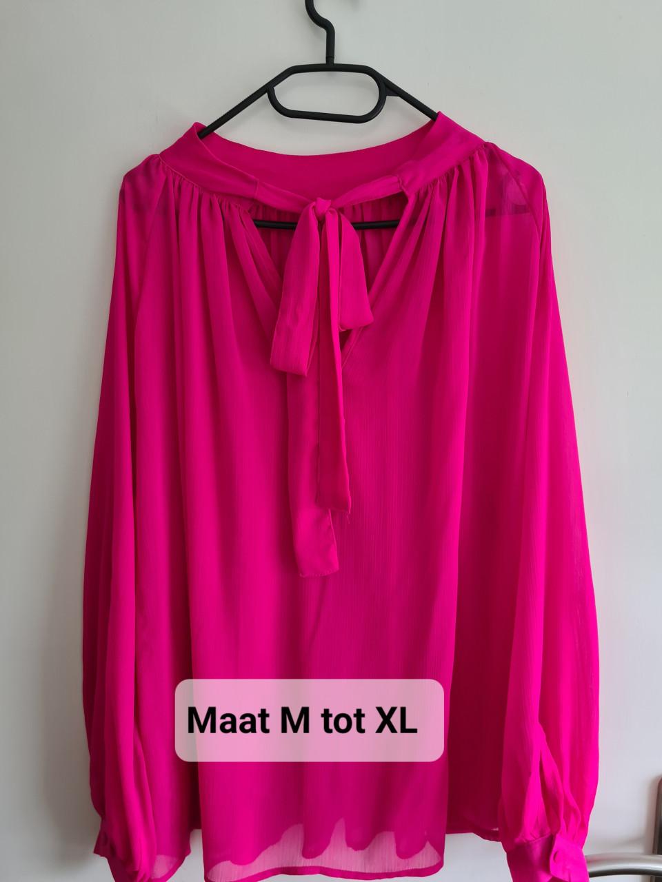 Fuchsia Roze Blouse met Strikdetail - Maat M tot XL
