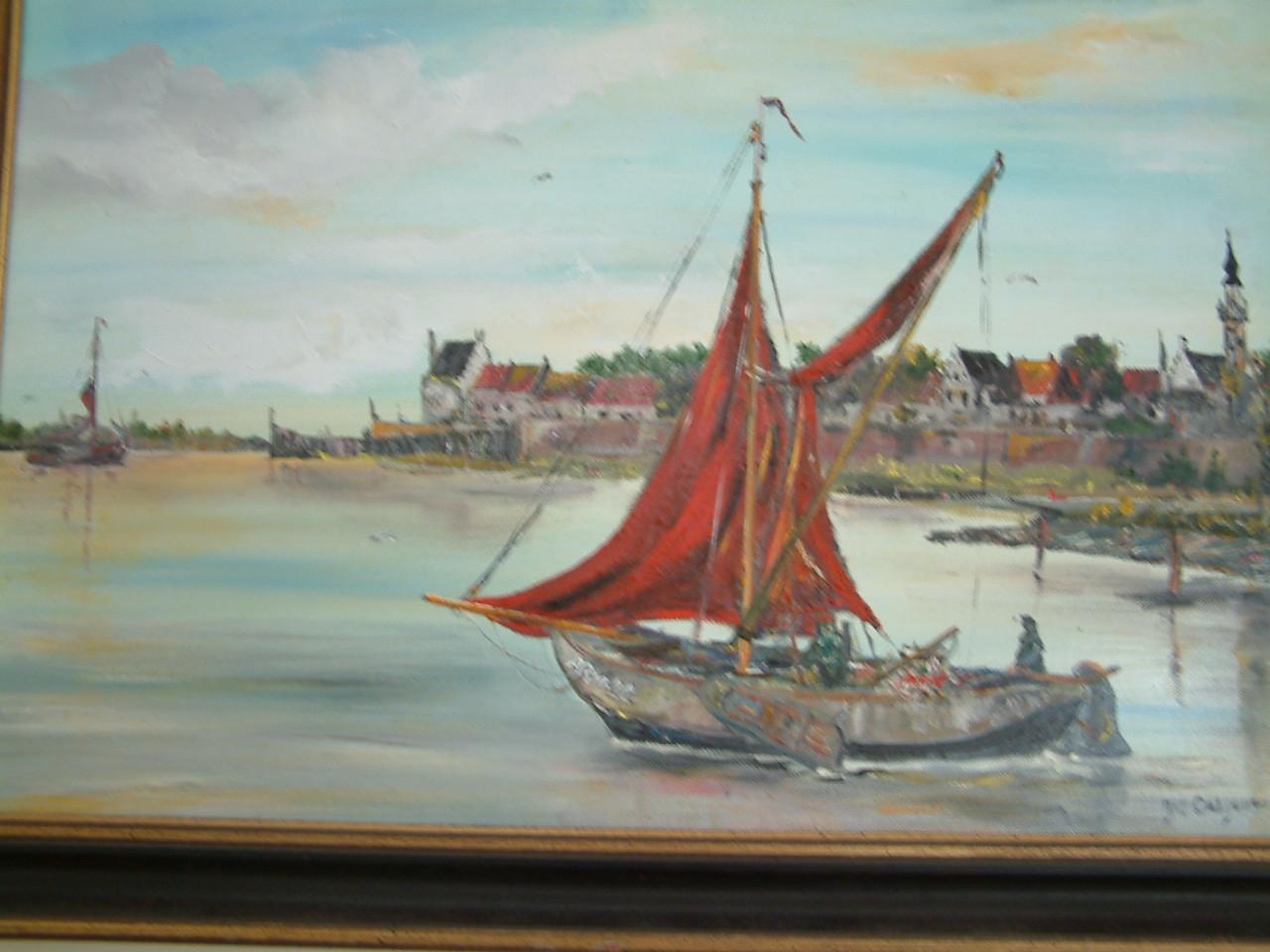 Oudere vissers schepen  schilderijen Jac Caljouw