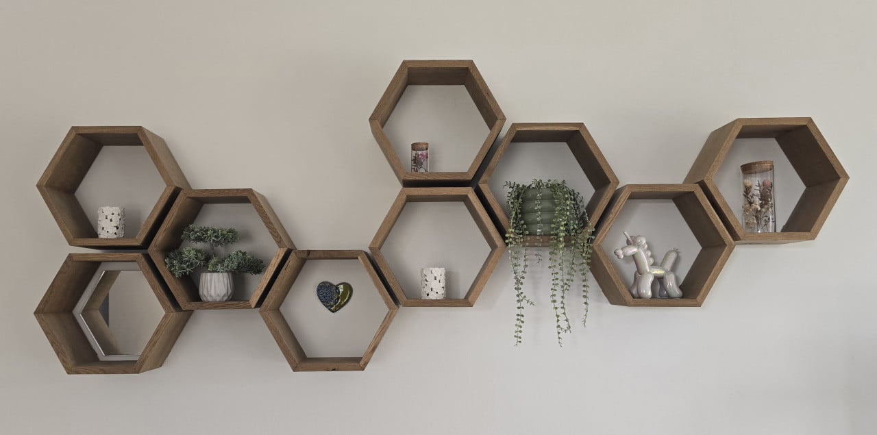 Hexagon wandplanken eikenhout, 9 stuks