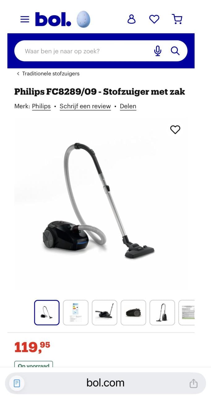 Kort gebruikte Philips FC8289/09 Stofzuiger met zak nieuwprijs €120,-