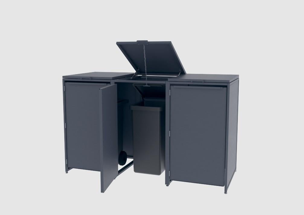 Kliko-ombouw met deksel voor 3 bakken | RAL 9005