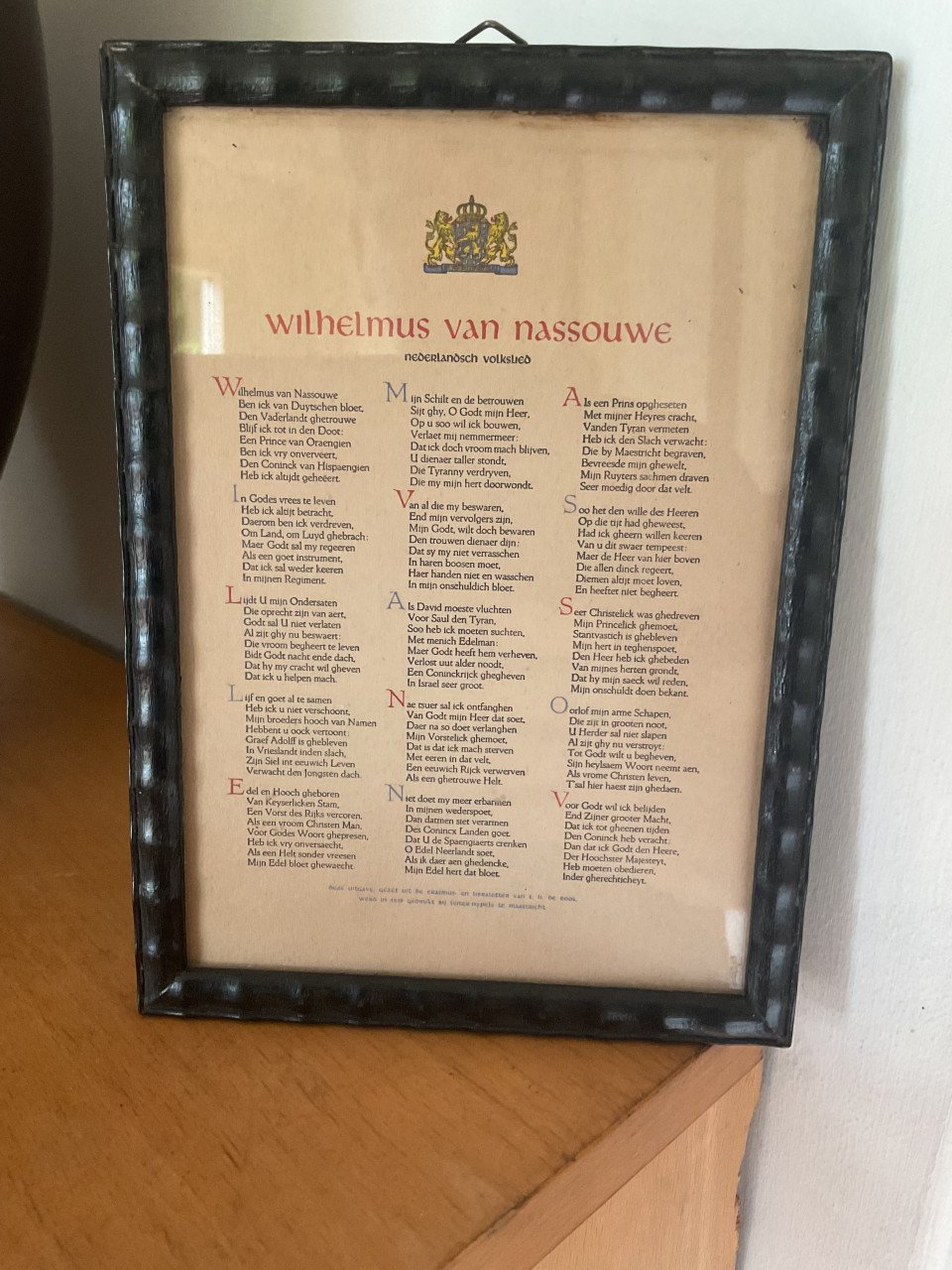 Komplete Wilhelmus in lijst 1939