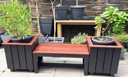 🌞Mooie, stevige tuinbank incl. 2 plantenbakken - strak design🌞