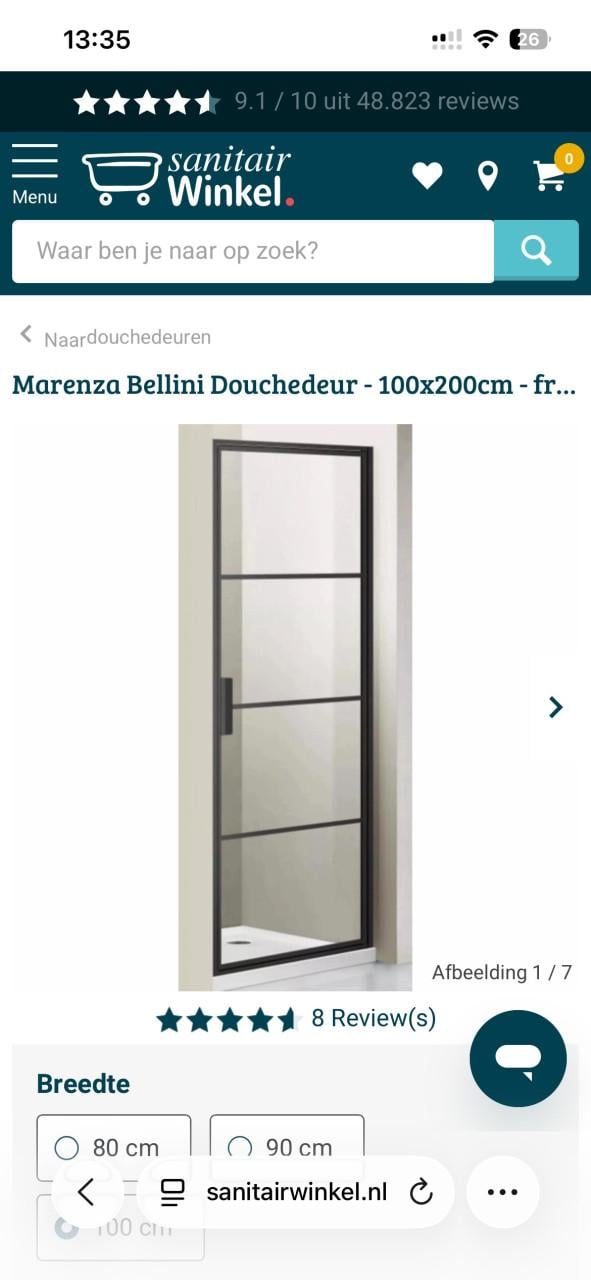 Douche deur zwart mat