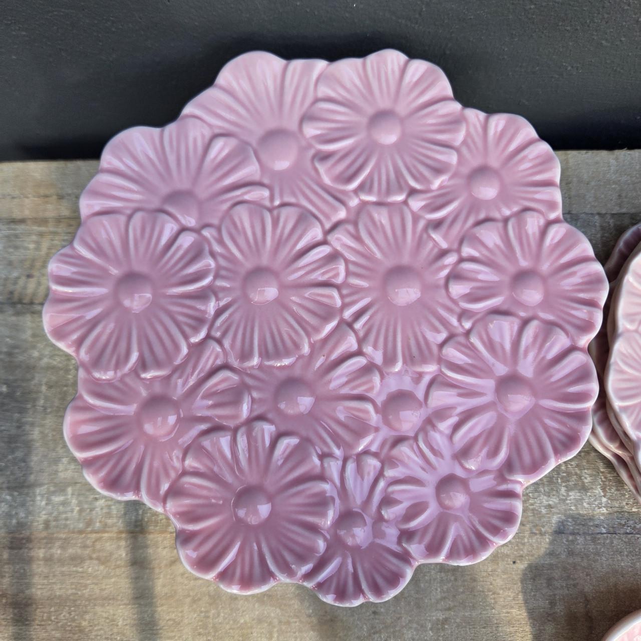 Brocante taartschaal met 4 borden en 2 roombakjes
