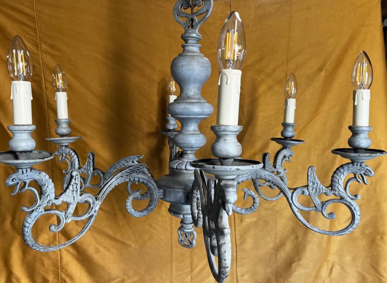 Vintage Kroonluchter met 6 Armen