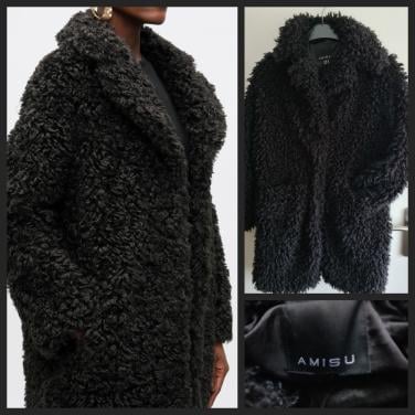 Amisu zwarte fake fur bontjas Maat M