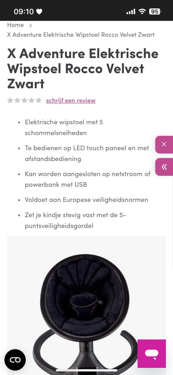 X Adventure Elektrische Wipstoel Rocco Velvet Zwart