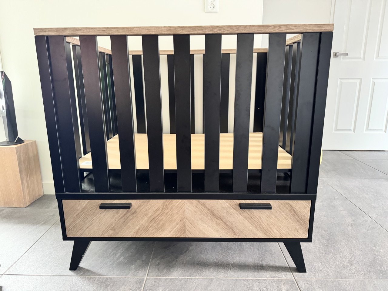 Interbaby Box Met Lade Lancaster Zwart / Visgraatmotief