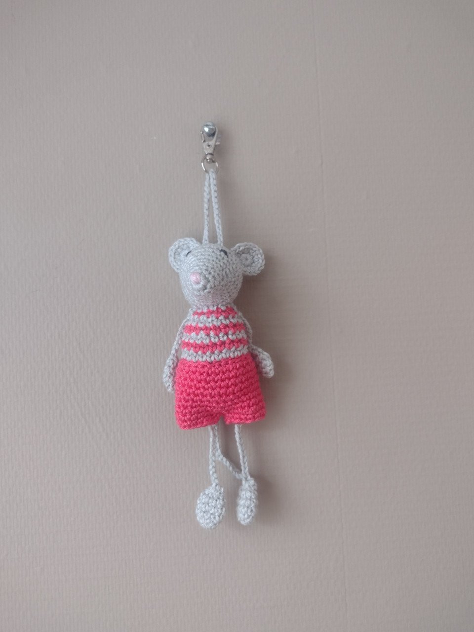 Gehaakte sleutel/tas hanger muis